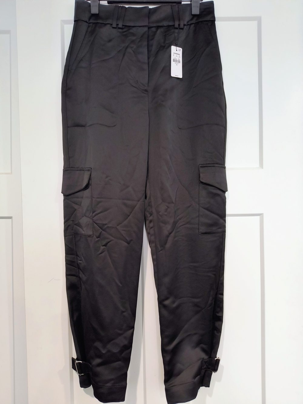 Express Super High Waisted Satin Cargo Ankle Pant